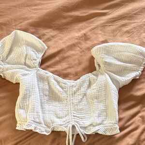 Show Me Your MuMu White Puff Sleeve Blouse size L